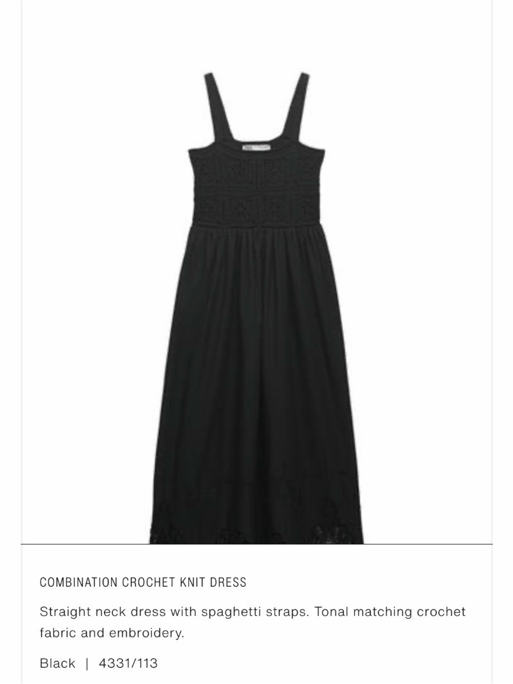 Zara Black combination crochet and knit dress.